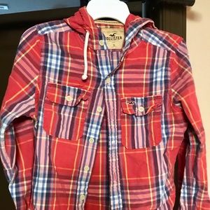 Hollister Plaid Flannel Button Down with Hood